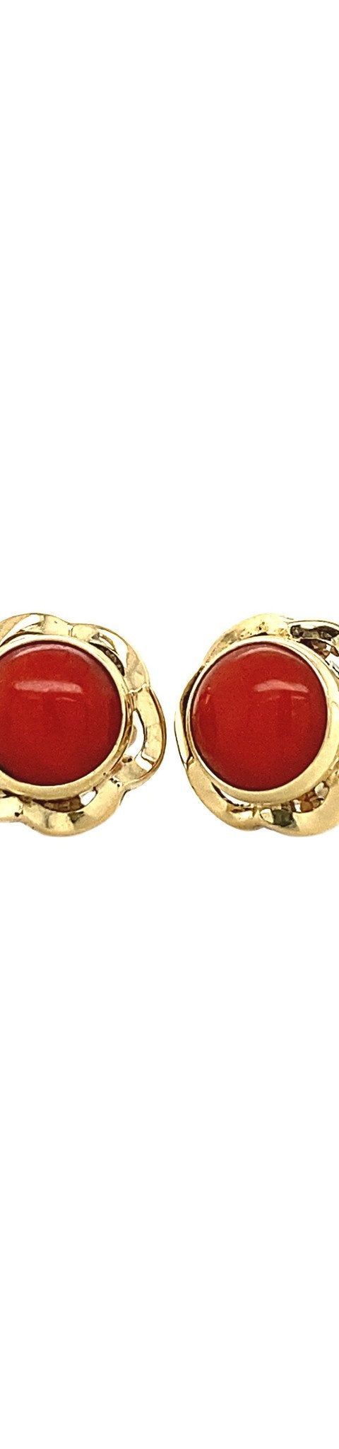 Vintage 14K Gold Stud Earrings with Red Coral